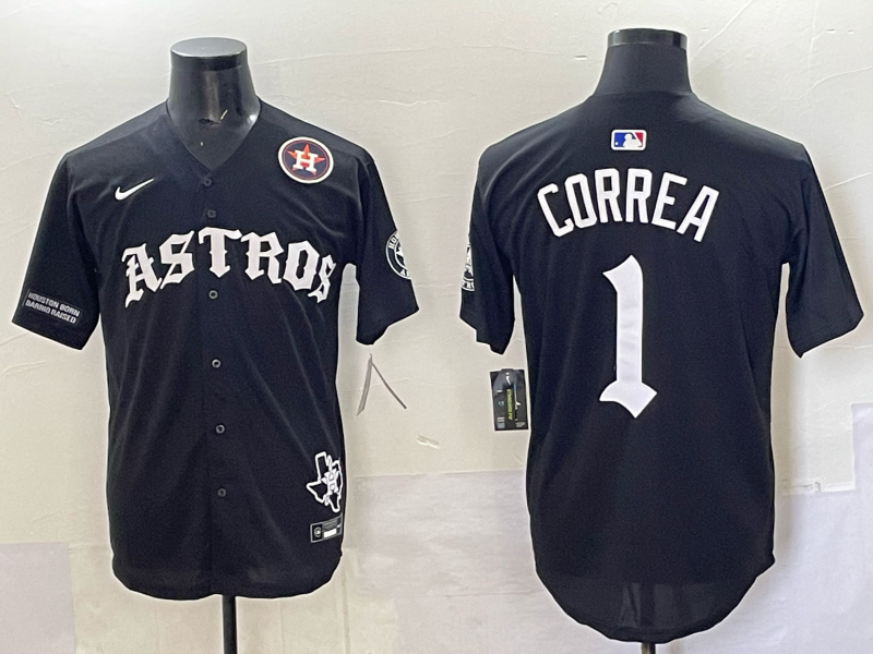 Men 2025 Houston Astros #1 Correa black  Game Nike MLB Jersey style 001